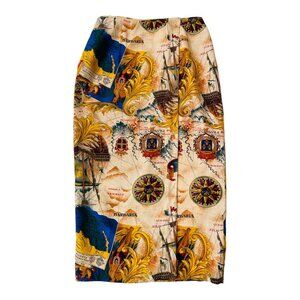 Preston & York Vintage American Flag Map Nautical Wrap Straight Skirt Size 10